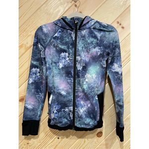 Ivivva Girls Full Zip Hoodie Long Sleeve Active Printed Pocket Blue Pink